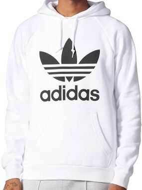 adidas White Hoodie with Black Trefoil Logo - Men's Pullover